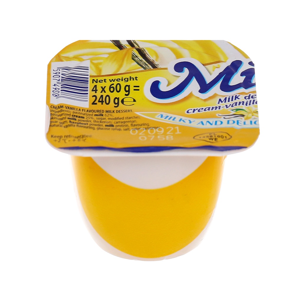 Vỉ 4 hộp Váng sữa MIKUS xuất xứ Ba Lan vị vani - Socola 60g [DATE T7/2022]