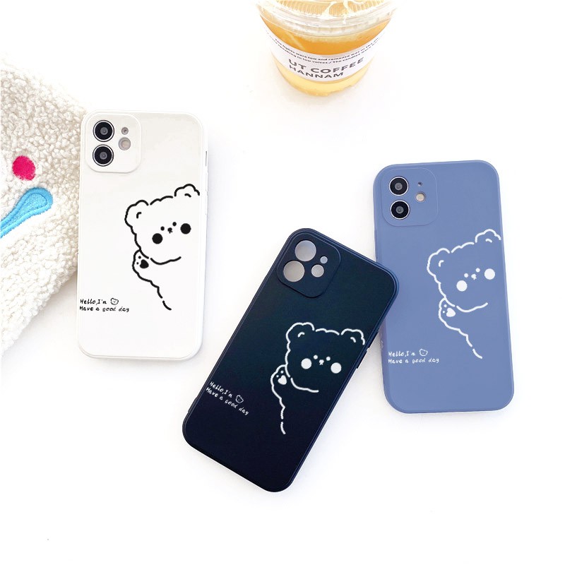 Ốp lưng iphone Bé gấu cạnh vuông 6/6plus/6s/6splus/7/7plus/8/8plus/x/xs/11/12/13/14/pro/max/promax/plus/shin/case