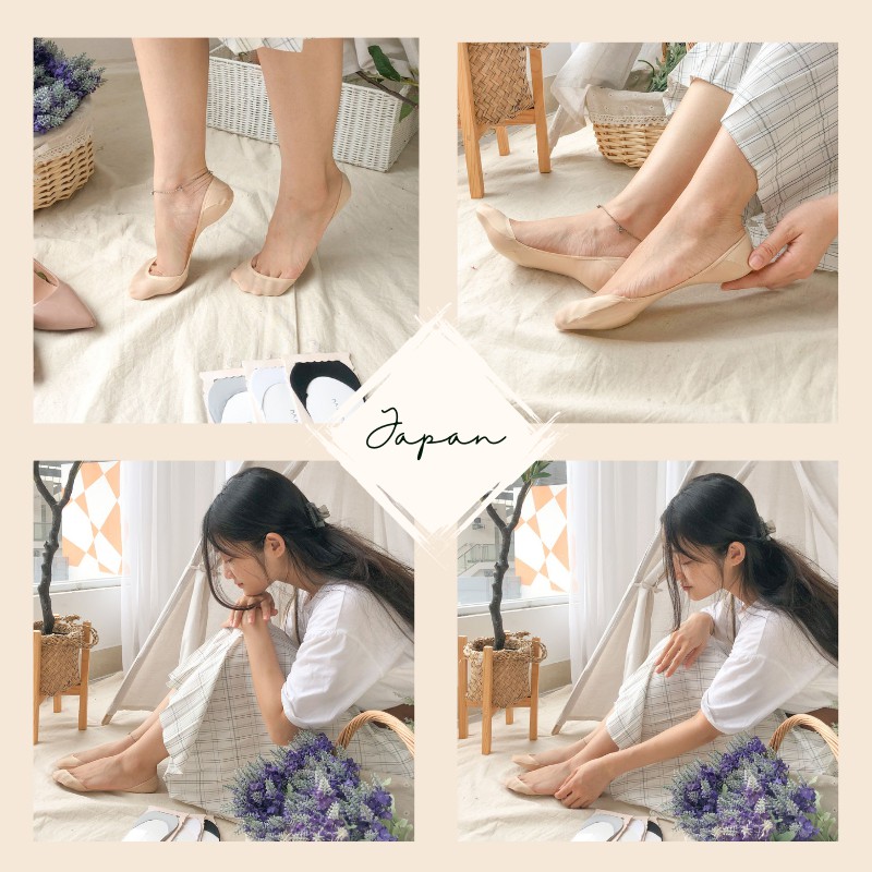 Tất vớ lười nữ chống tụt gót Nhật bản 4 màu chất cotton lụa chống hôi chân