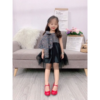 Sét váy dạ kẻ kèm áo cho bé