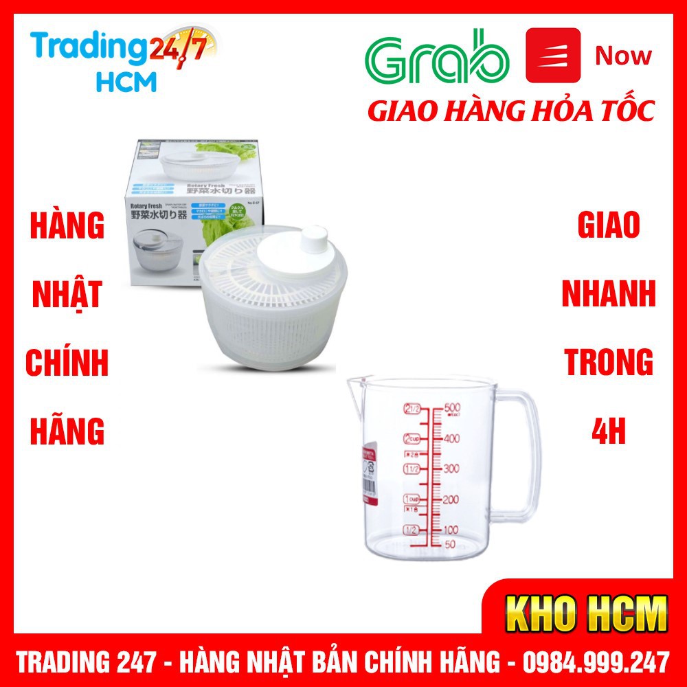 [Hỏa tốc HCM] Combo Rổ quay rau Rotary và Ca đong chia vạch 500ml Nhật Bản