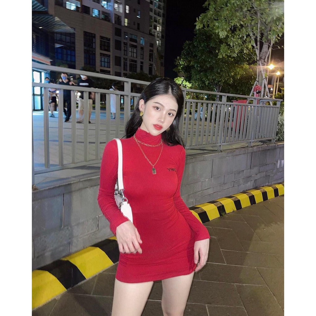 [SIÊU ĐẸP] Đầm body cổ lọ tay dài in chữ BG312201