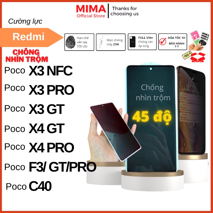 Kính cường lực Chống Nhìn Trộm Xiaomi Poco X3 NFC Pro GT X4 F3 Pro GT C40 Full màn chống xước tặng bộ dán