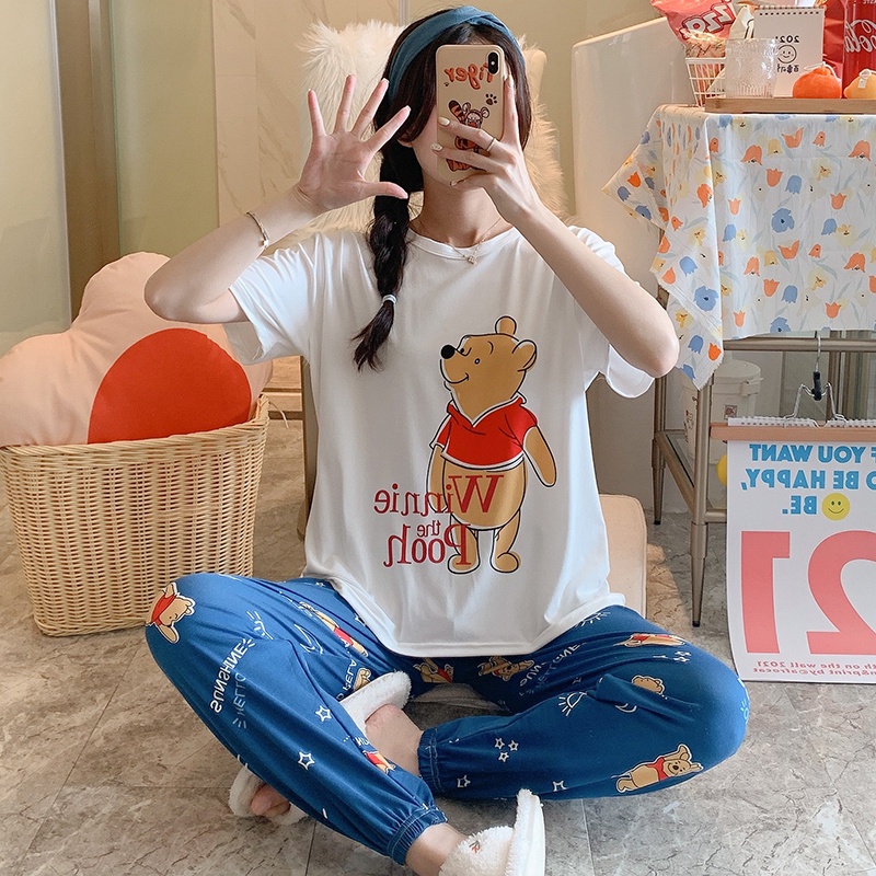 Bộ Đồ Ngủ Áo Tay Ngắn Phối Quần Dài Dễ Thương Cho Phụ Nữ | BigBuy360 - bigbuy360.vn