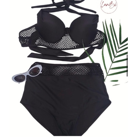 Bikini, Đồ Bơi Đi Biển Hai Mảnh GỌNG Đen Phối Lưới Secxy ODERI-HM010