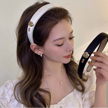 Băng Đô Cài Tóc Đính Hoa Trà Đen Trắng Kiểu Hàn Quốc Dễ Thương Cho Bé Gái