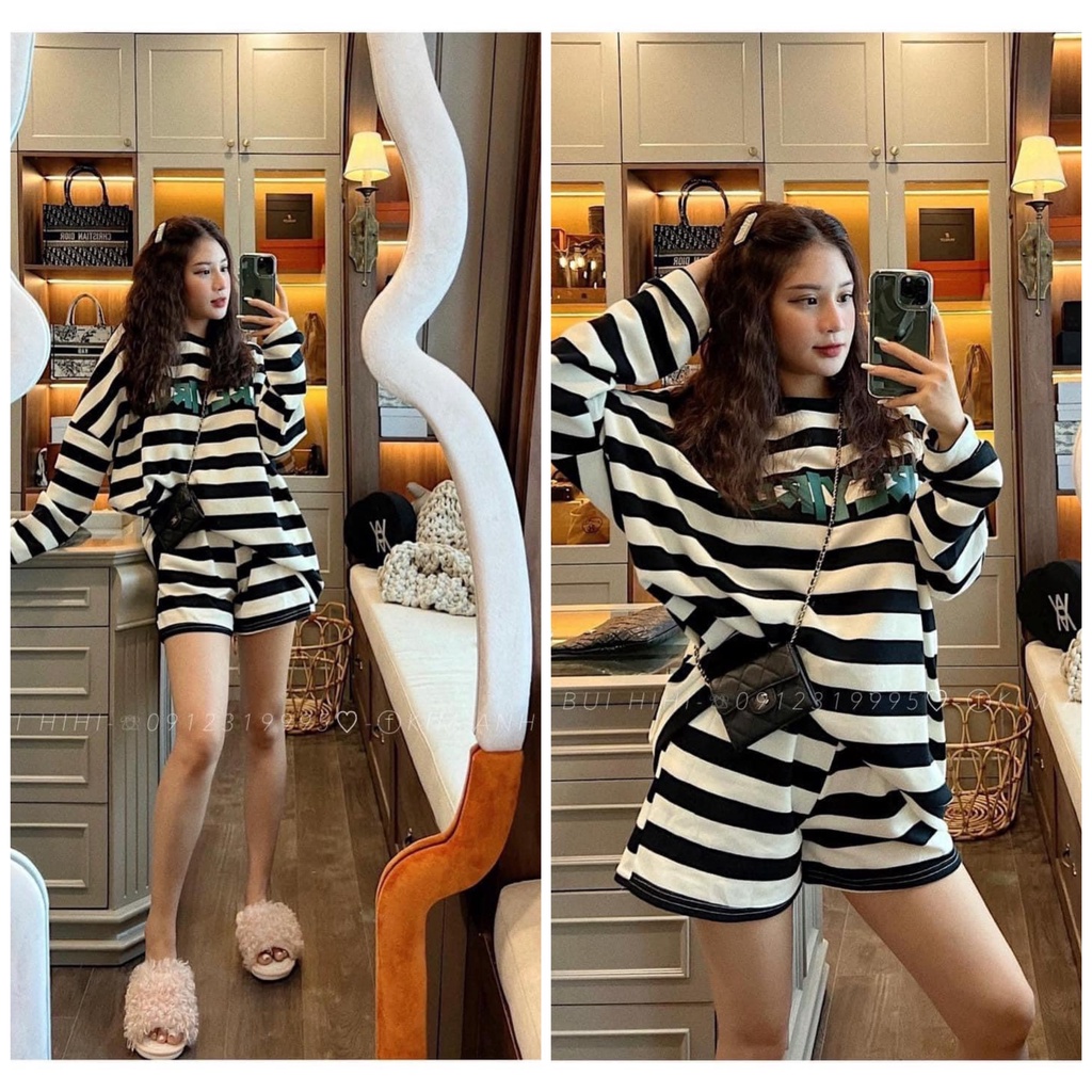 Bộ đùi kẻ ngang are siêu hot mix quần short đùi NN234
