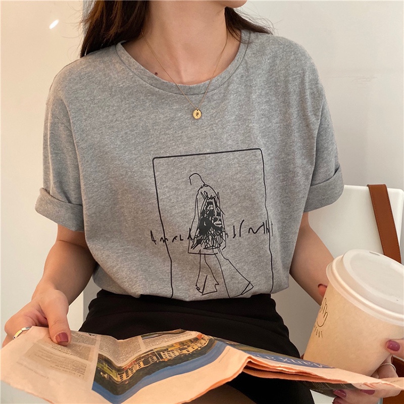 Áo Thun Tay Ngắn Dáng Rộng In Họa Tiết Hoạt Hình Phong Cách Hàn Quốc Thời Trang Mùa Hè Cho Nữ