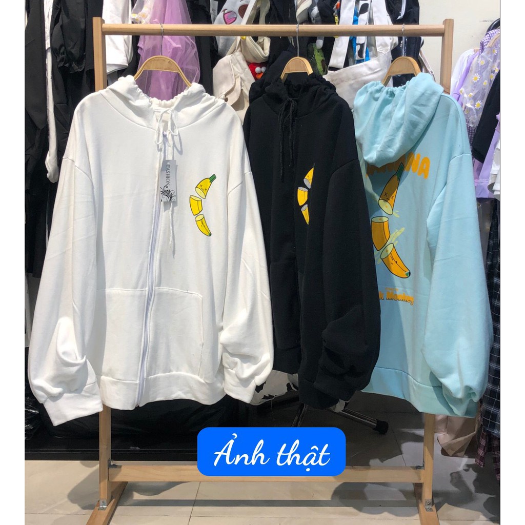 ÁO KHOÁC HOODIE TRÁI CHUỐI BANANA ULZZANG UNISEX - ÁO NỈ MŨ CHUỐI TRẮNG ĐEN XANH