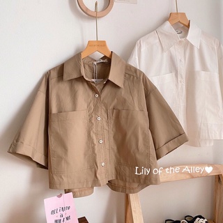 Sơ mi cộc tay croptop 2 túi basic