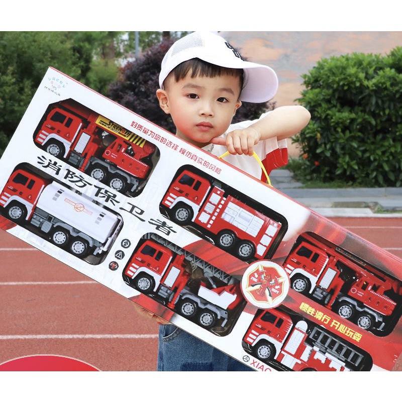 Set mô hình xe cứu hoả, xe bồn, xe xúc đồ chơi dành cho bé (4-6 xe)- Xe đồ chơi MH:B0083