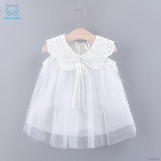 Đầm Sát Nách Phối Lưới Cho Bé Gái