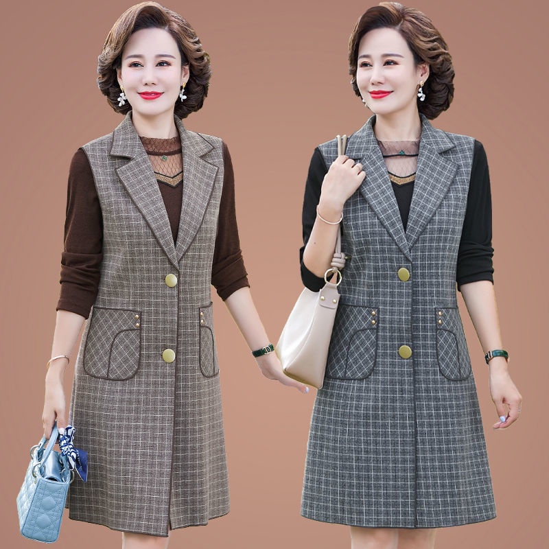 Các bà mẹ trung niên mặc áo vest mùa thu phù hợp với áo ghi lê của phụ nữ trung niên mặc bên ngoài váy hai mảnh cơ bản m