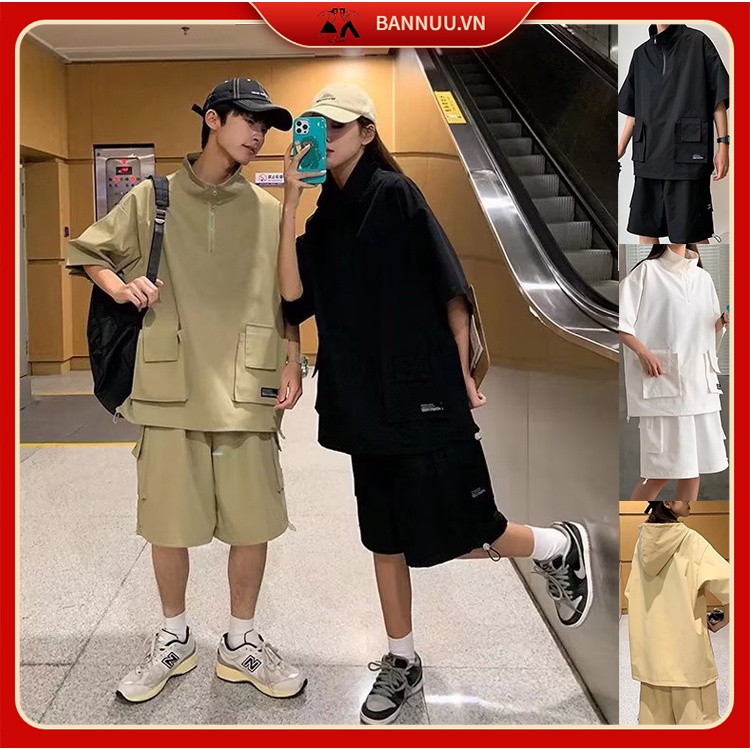 Mới Set Nam Nữ Áo Sơ Mi polo Và Quần Short Dáng Rộng Phong Cách Hàn Quốc đồ bộ nam Thời Trang đồ thể thao