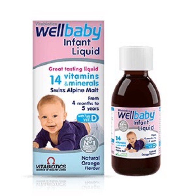 Vitamin tổng hợp Wellbaby 14 vitamin và khoáng chất cho bé 6 tháng - 4 tuổi 150ml của Vitabiotics UK