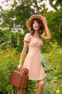 Beige square neck dress