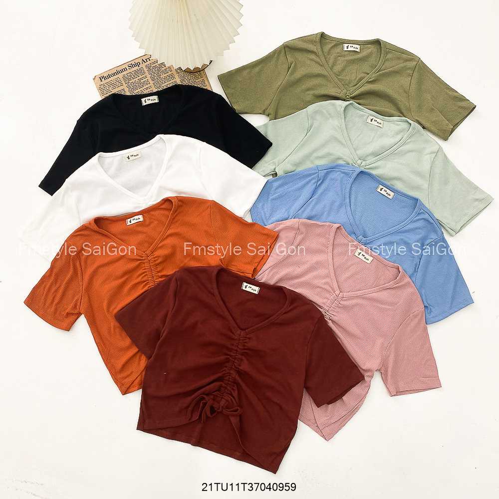 Áo thun nữ tay ngắn VM STYLE cổ tim rút dây ngực áo phông cộc tay ulzzang trơn thời trang 22ATU04T372604