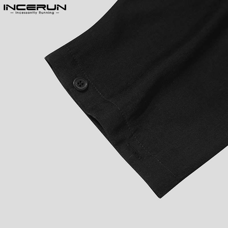 Áo INCERUN dài tay màu trơn có hàng nút mỏng dáng rộng phong cách đơn giản cho nam