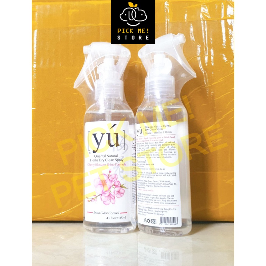 [145ml] Tắm Khô, Khử Mùi YU, YÚ cho Chó Mèo - Dạng Xịt Lưu Hương Lâu, Thơm Mát
