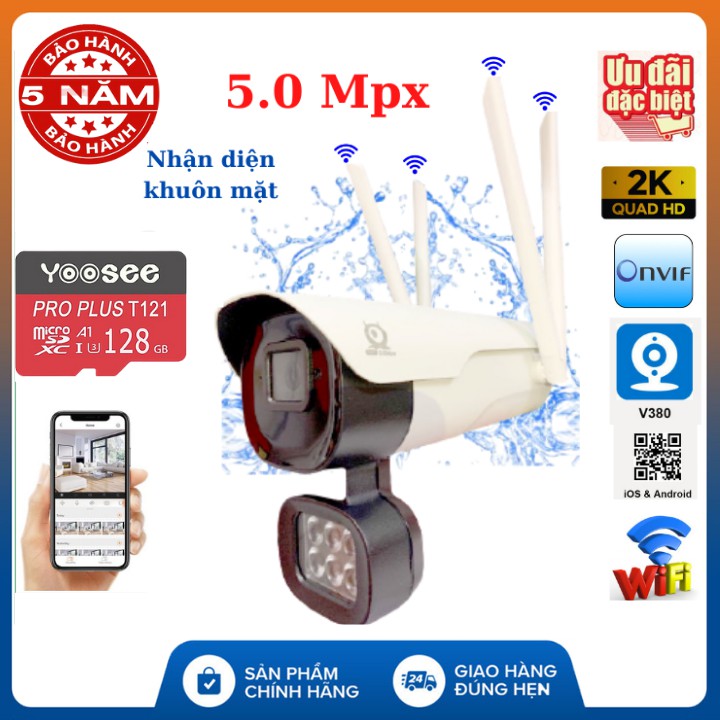 Camera wifi ngoài trời V380 Pro V008 4 râu 5.0Mpx , Nhận diện khuôn mặt, chống nước