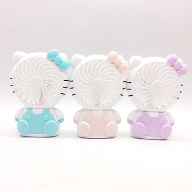 Quạt Pin Mini Cầm Tay Hello Kitty Ngồi  1 mức quạt + 1 mức đèn