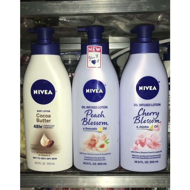 Kem dưỡng ẩm nivea cocoa butter, peach và cherry 500ml mỹ