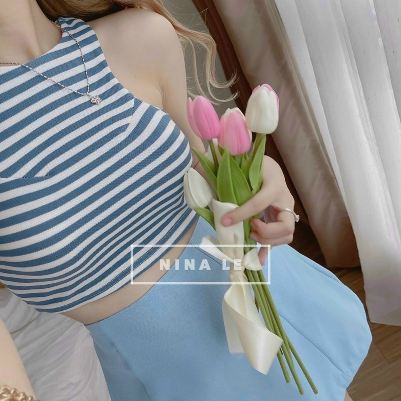 Set Bộ Caro Áo Ống Nhún Nơ Croptop + Quần Váy Short 4 Tầng