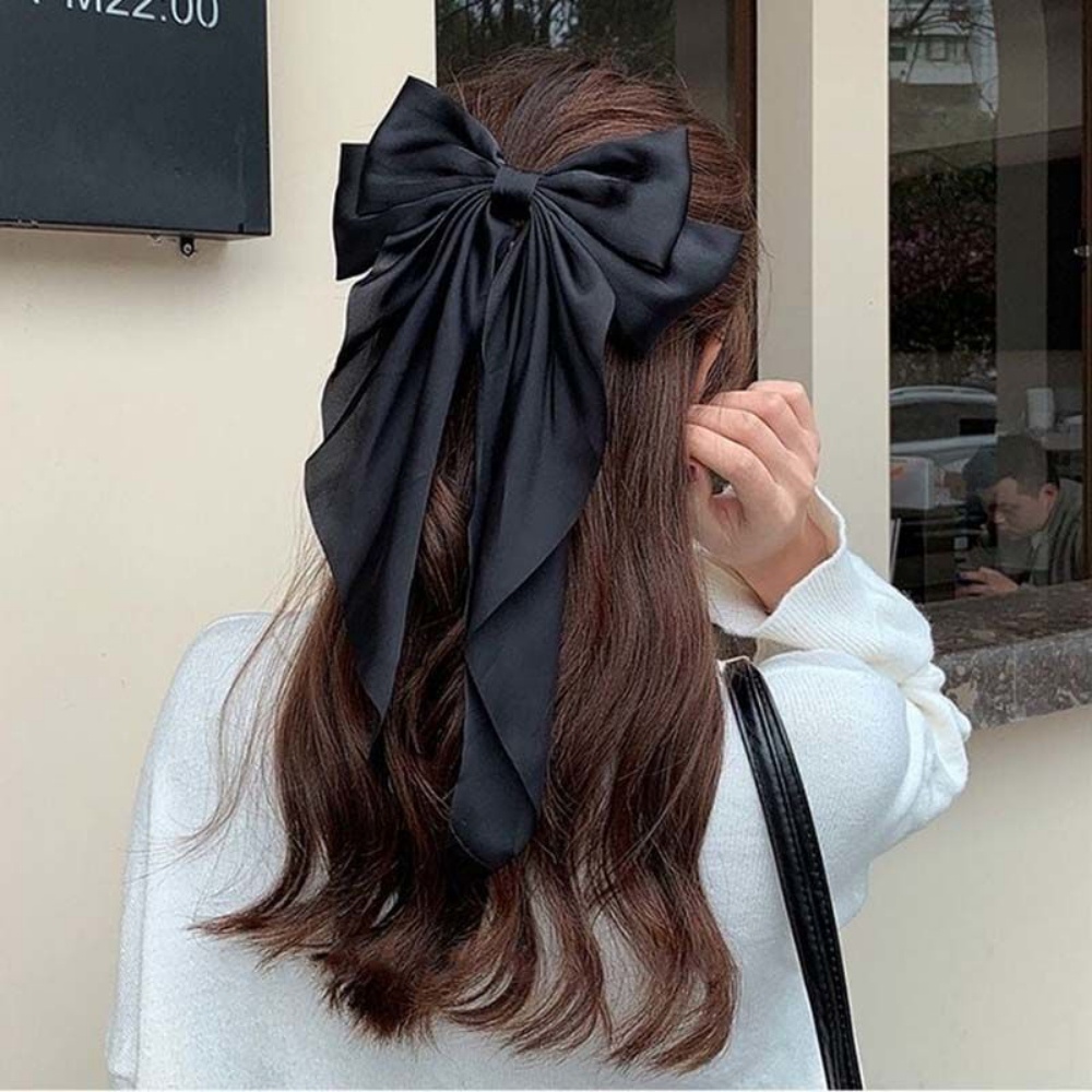 Dây Buộc Tóc Vải Satin Hai Lớp Cỡ Lớn Họa Tiết Bướm Xinh Xắn Cho Bé Gái
