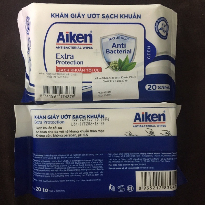 Khăn Ướt sạch khuẩn AIKEN 20 tờ