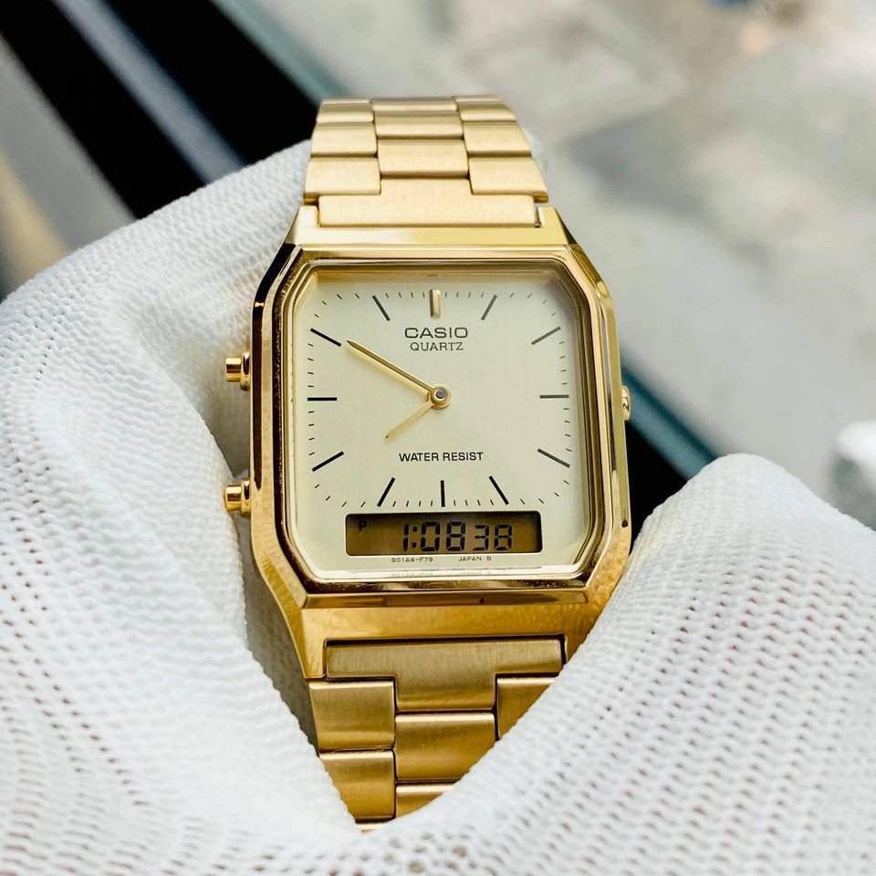 Đồng hồ nam nữ điện tử chính hãng Casio AQ 230 Dây thép không gỉ - Chống nước 3ATM Bảo hành 1 năm Hyma watch