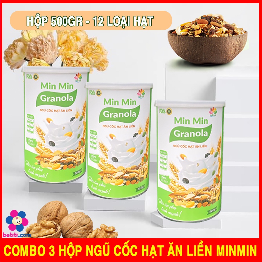 [COMBO 3 HỘP] Granola Ngũ Cốc Ăn Liền Nguyên Hạt MinMin Chuẩn Organic Min Min