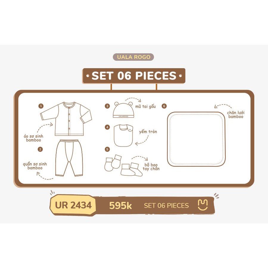 Combo Sơ Sinh UalaRogo Bamboo 7 món cho bé cao cấp