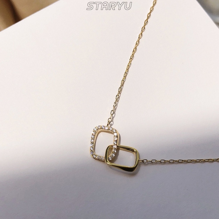 Dây chuyền mạ bạc 925 mặt vuông đính đá zircon thanh lịch cho nữ