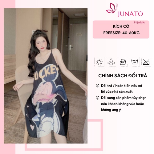 Váy 2 dây dáng dài thiết kế in 5D sang chảnh kute dễ thương chất lụa mango phom 45-60kg JUNATO | BigBuy360 - bigbuy360.vn