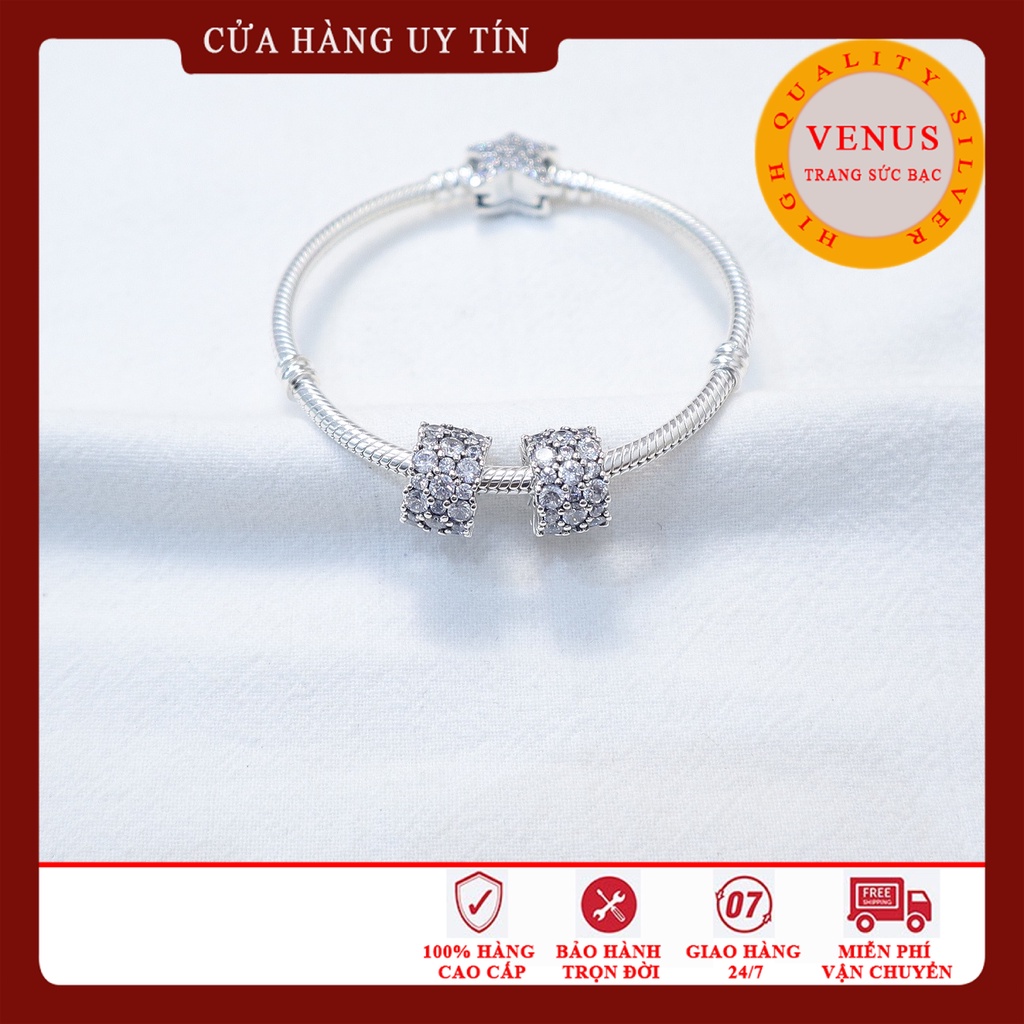 Charm trụ đá trắng bạc 925 cao cấp- Trang sức bạc Venus