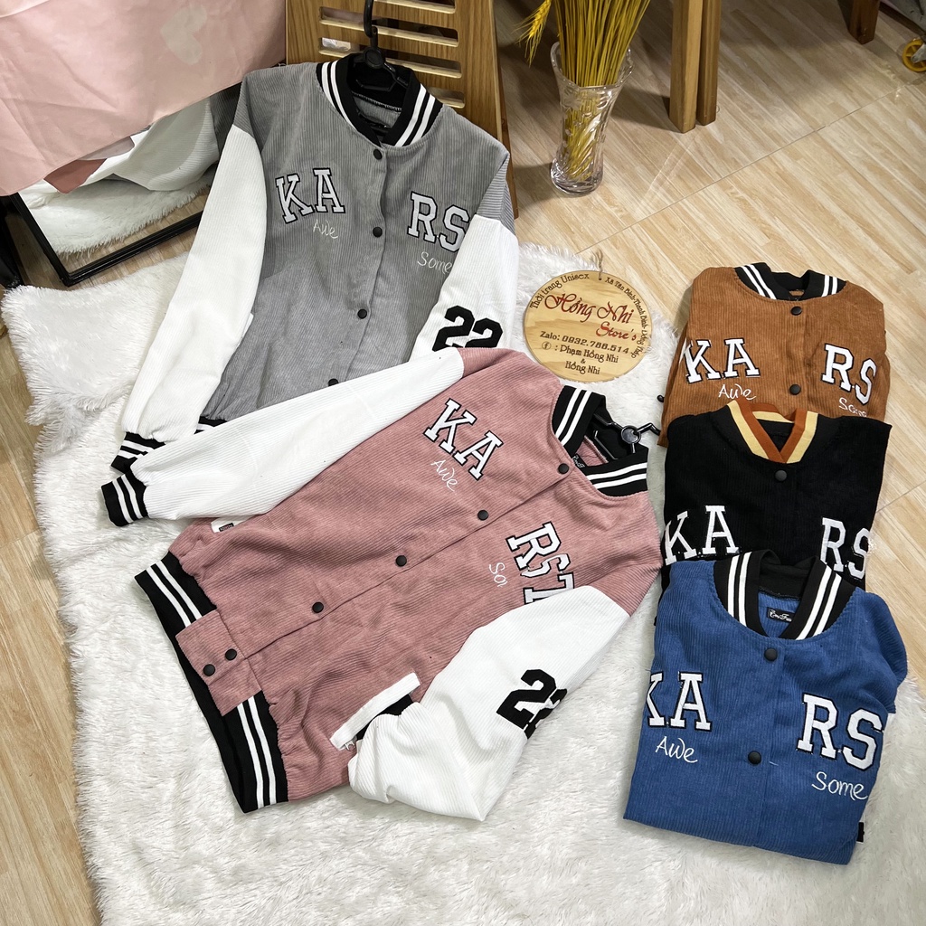 Áo Khoác Bomber Thêu KARST 22 Chất Nhung Tăm Cao Cấp Ulzzang Unisex Dáng Rộng Nam Nữ
