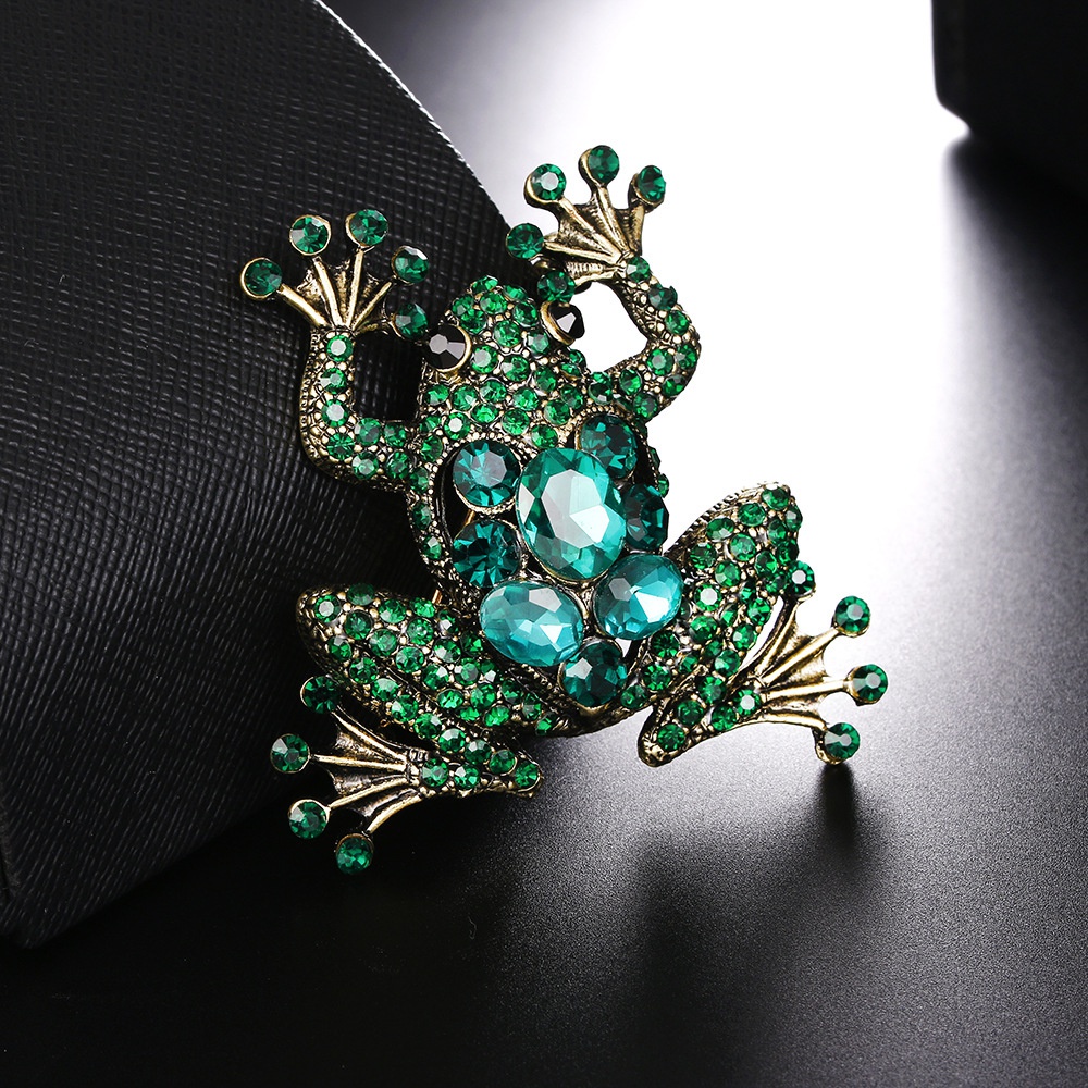 Crystal Frog Brooches for Women Green Color Animal Brooch Pin Luxury Vintage Jewelry Coat Accessories