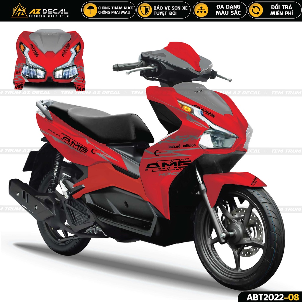 Tem Trùm Xe Air Blade Phong Cách AMG | ABT2022-08 | Decal Dán Xe AB AirBlade 2020 2021 2022 Đẹp, Bảo Vệ Sơn Xe