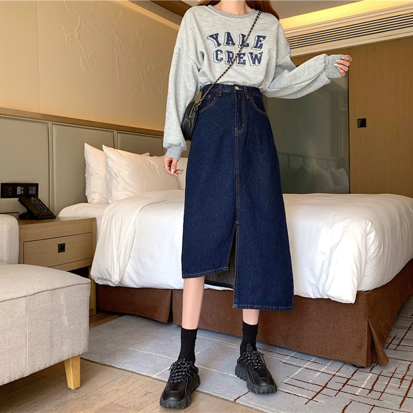 Chân váy denim lưng cao phong cách Hàn Quốc 2021 trẻ trung xinh xắn | BigBuy360 - bigbuy360.vn