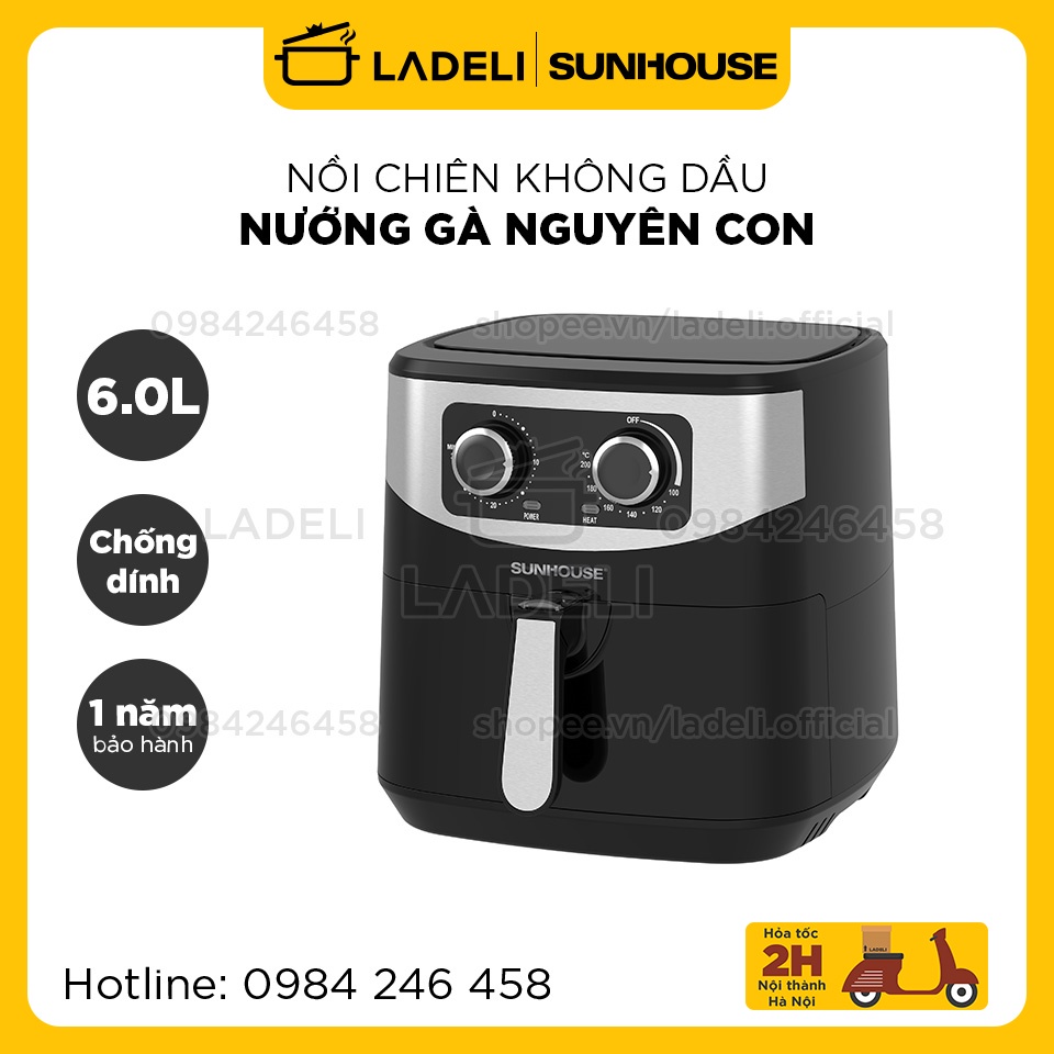 [Mã ELHADEV giảm 4% đơn 300K] Nồi chiên không dầu 6L SUNHOUSE SHD4062 bảo hành 12 tháng