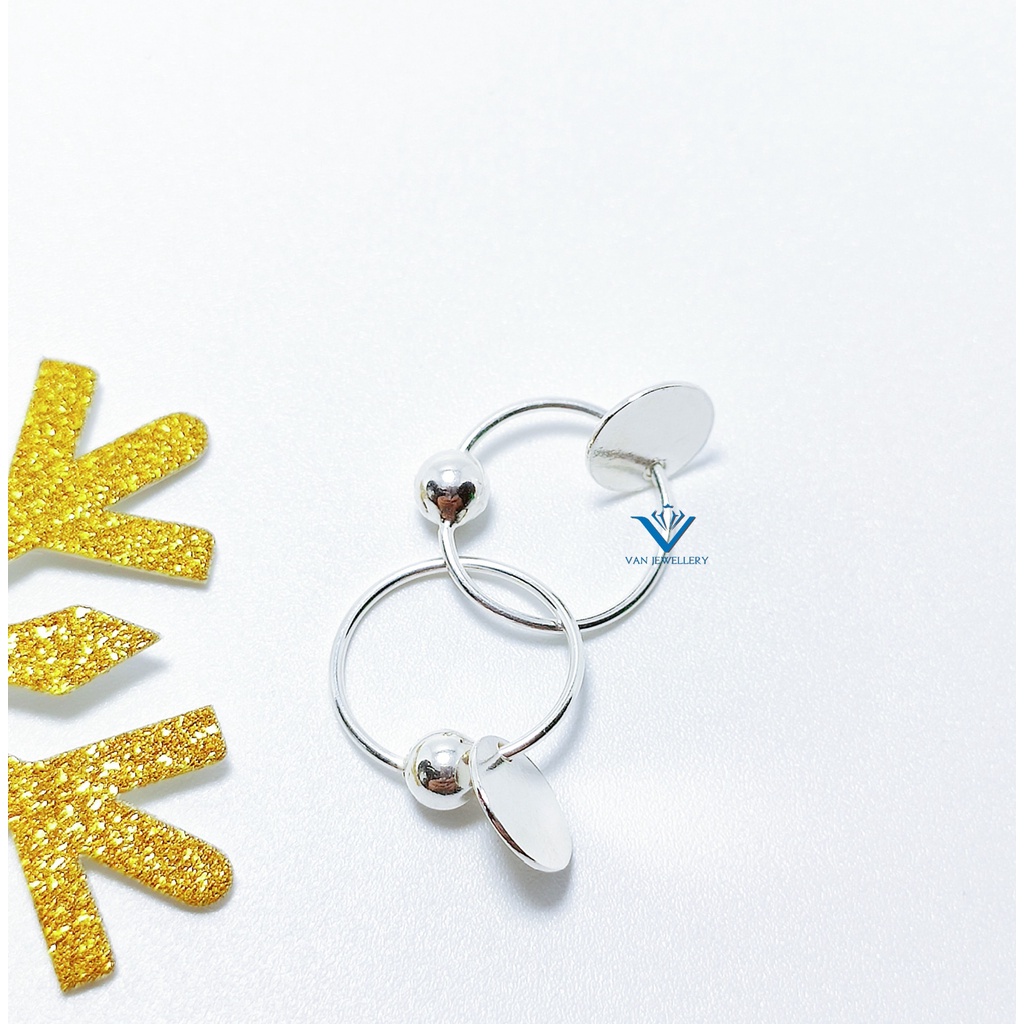 Khuyên tai bạc khuyên tròn bi tua tròn cách điệu xinh xắn