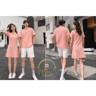 Áo đôi: Áo váy xòe cổ bẻ kiểu polo + Áo thun polo nam