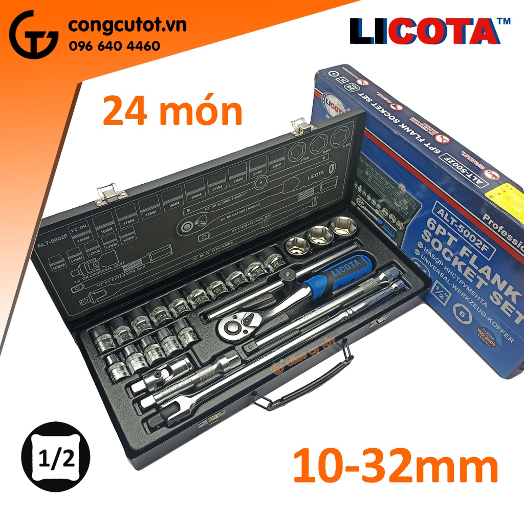 Bộ tuýp lục giác 24 món socket ½  hộp sắt 10-32mm Licota ALT-5002F