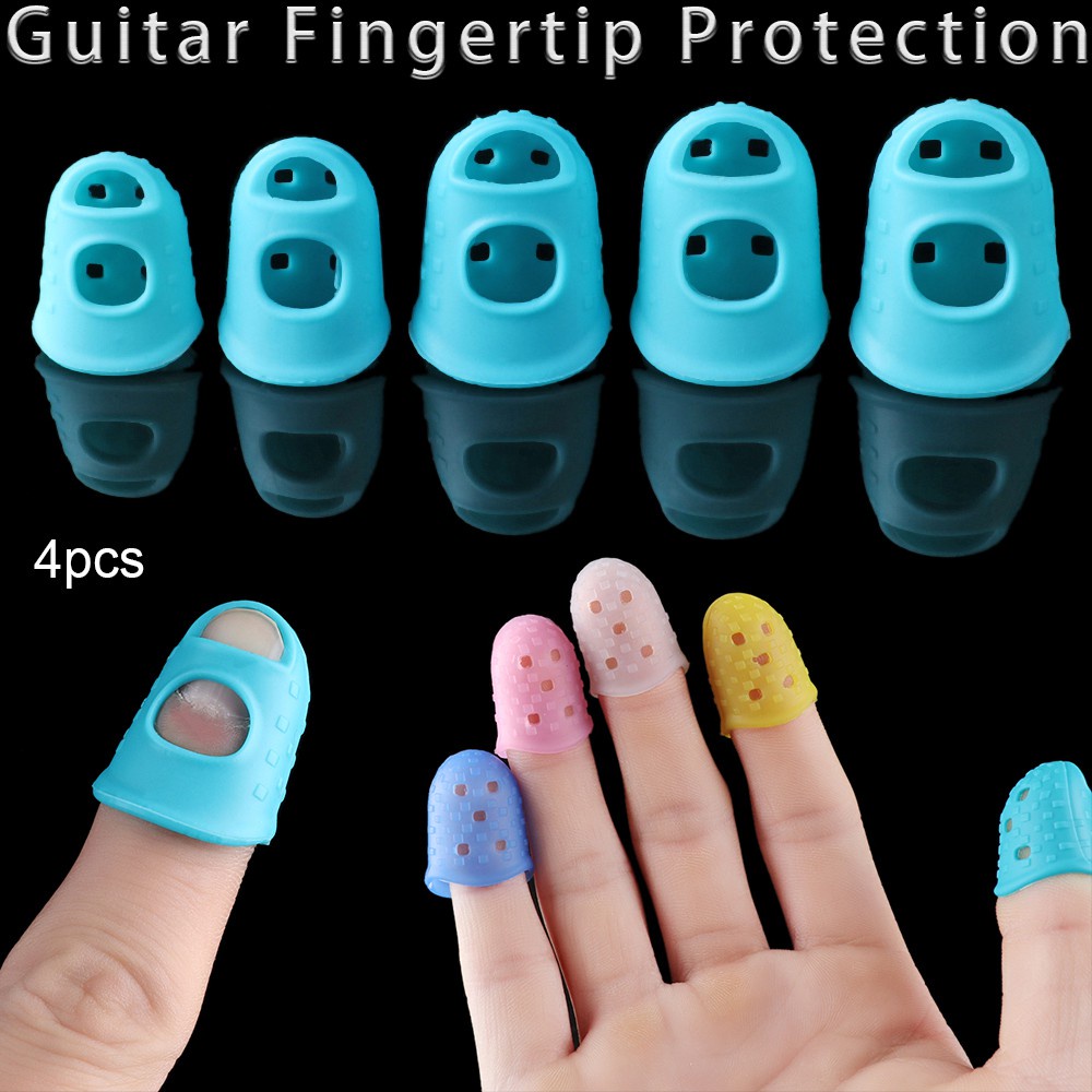 MAYSHOW 4pcs/set High Quality Guitar Fingertip Protection Antipain Guitars Press Accessories Finger Guards 6 Colors Non-slip Silicone XS/S/M/L/XL Fingerstall For Ukulele/Multicolor