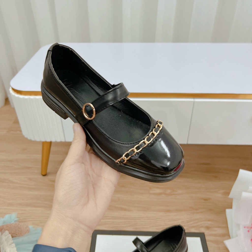 Giày búp bê nữ chất da bóng phối xích xinh xắn mã K01