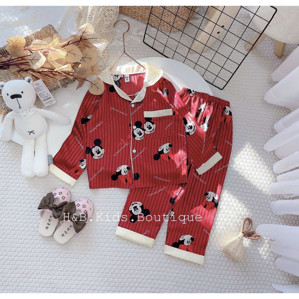 [HÀNG ĐẸP] Đồ Bộ Pijama Dài Tay Chất Gấm Cao Cấp Họa Tiết Hoạt Hình Đáng Yêu, Đồ Bộ Mặc Nhà Cho Bé Unchi Store(V467)