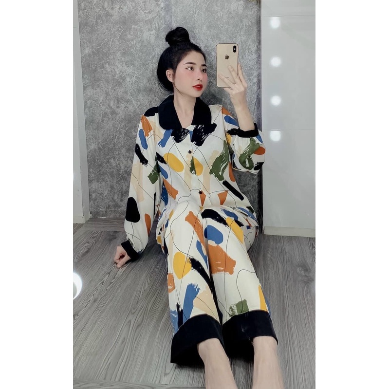 Set bộ Pijama vổ bẻ tay bồng họa tiết sang chảnh nhiều màu