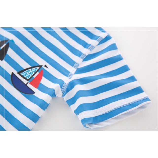 Bộ đồ bơi kèm Mũ cao cấp dành cho bé trai áo kẻ xanh hoạ tiết con thuyền mã C29