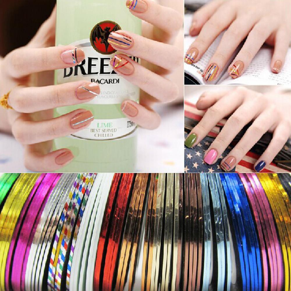 10 miếng dán kẻ sọc cho móng nghệ thuật nhiều màu