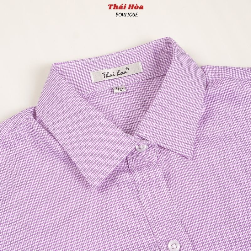 Áo sơ mi nữ kiểu công sở đẹp dài tay kẻ caro màu tím cotton Thái Hoà 65-05-01